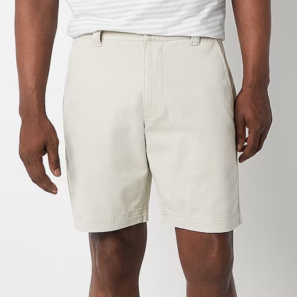 NWT St. John's Bay Mens 9" Mid Rise Stretch Fabric Chino Short Classic Stone